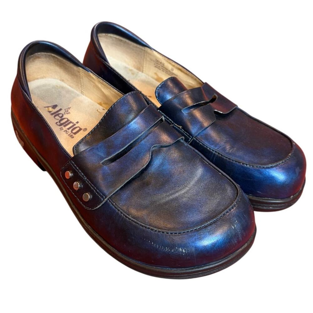 ALEGRIA Women's Loafers Size 39 Navy Blue Taylor Leather Comfort Studded Chic